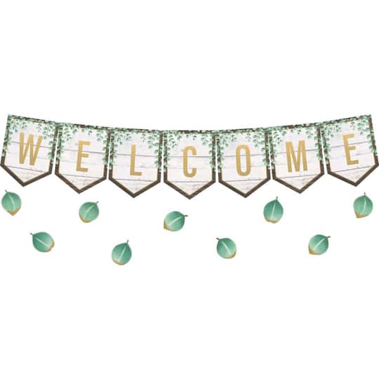 Teacher Created Resources Eucalyptus Pennants Welcome Bulletin Board Set